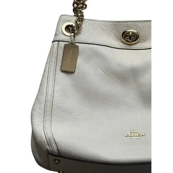 Coach Cream Turlock Edie Pebbled Leather Shoulder Bag - Picture 3 of 13